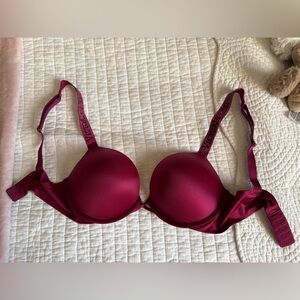Victoria’s Secret Bombshell Logo Shine Strap Add-2-Cups Push-Up Bra in Burgundy